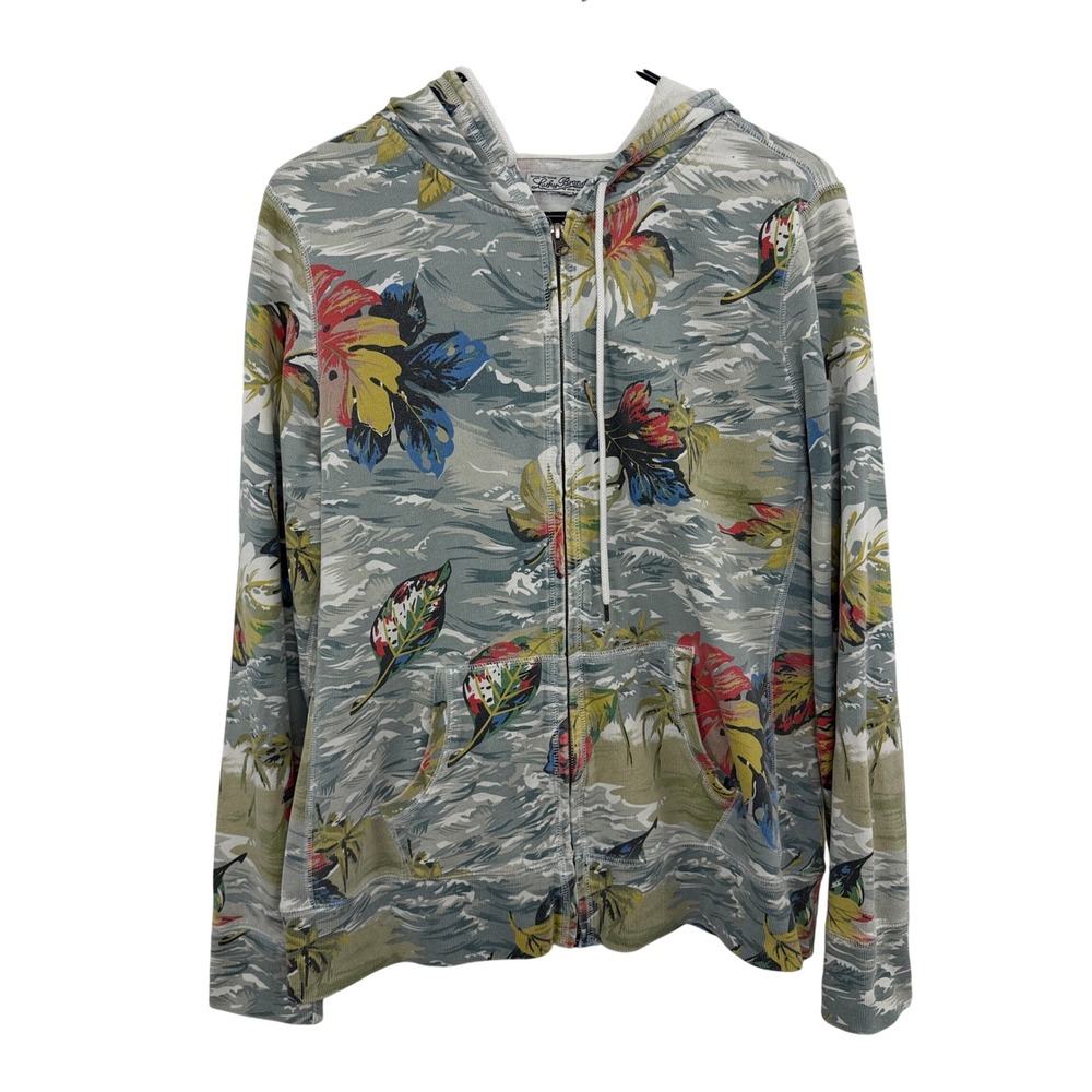 Lucky Brand Hoodie Womens XL Blue Autumn Beach Waves Print Full Zip Long Sleeve